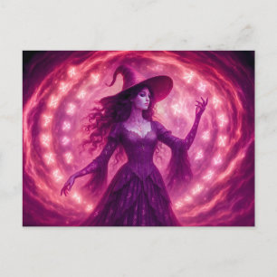 Cartes Pour Fêtes Annuelles Sorcière invoquant des runes dans un cercle magiqu
