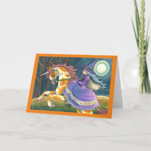 Cartes Pour Fêtes Annuelles SORCIÈRE & LICORNE D'HALLOWEEN, CHAT NOIR Cheval d