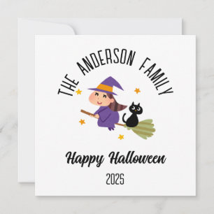 Cartes Pour Fêtes Annuelles Sorcière Mignonne d'Halloween sur un Balai Nom Per