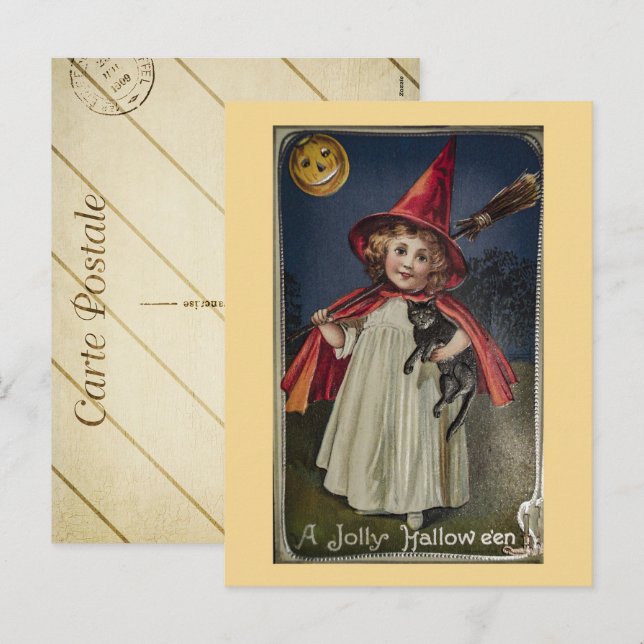 Cartes Pour Fêtes Annuelles Sorcière vintage d'Halloween (Devant / Derrière)