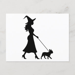 Cartes Pour Fêtes Annuelles Sorcière Walking Frenchie