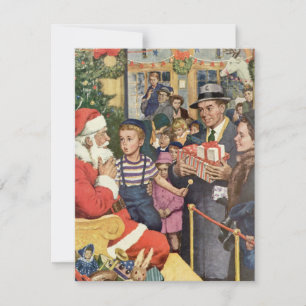 Cartes Pour Fêtes Annuelles Souhait de Noël Vintage, Garçon sur Santa Claus La