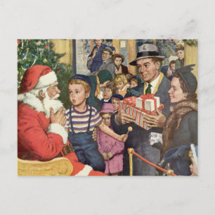 Cartes Pour Fêtes Annuelles Souhait de Noël Vintage, Garçon sur Santa Claus La