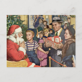 Cartes Pour Fêtes Annuelles Souhait de Noël Vintage, Garçon sur Santa Claus La