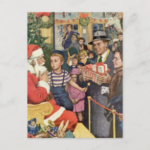 Cartes Pour Fêtes Annuelles Souhait de Noël Vintage, Garçon sur Santa Claus La
