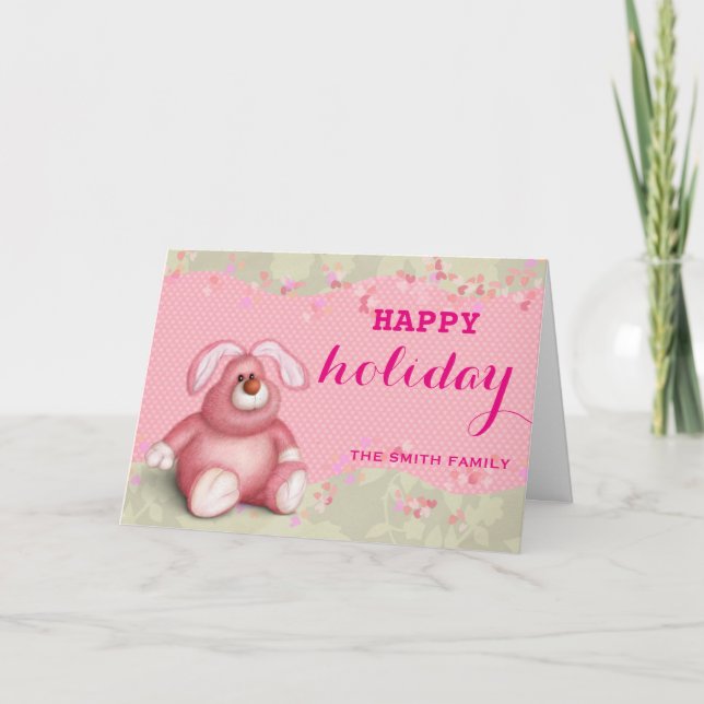 Cartes Pour Fêtes Annuelles Souhaitez Joyeux Vacances Pink Enfants Teddy Noël (Devant)