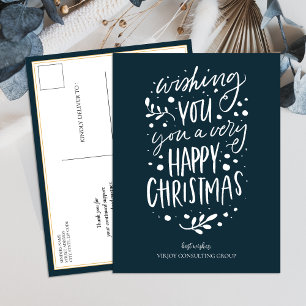 Cartes Pour Fêtes Annuelles Souhaitez-vous Joyeux Noël Bleu Script Business