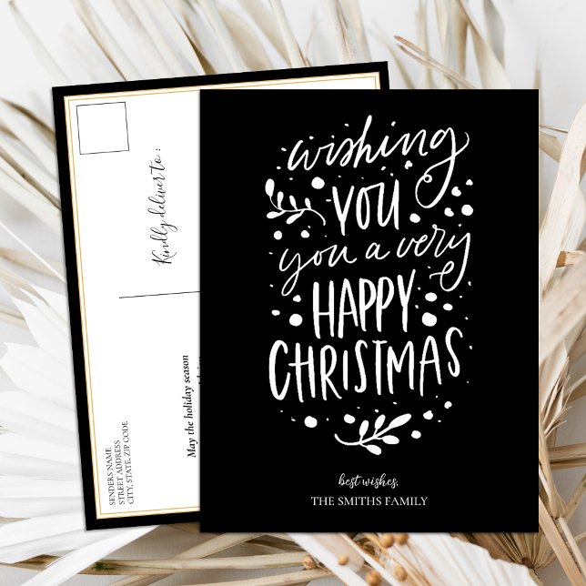Cartes Pour Fêtes Annuelles Souhaitez-vous Joyeux Noël noir Script non photo (Créateur téléchargé)