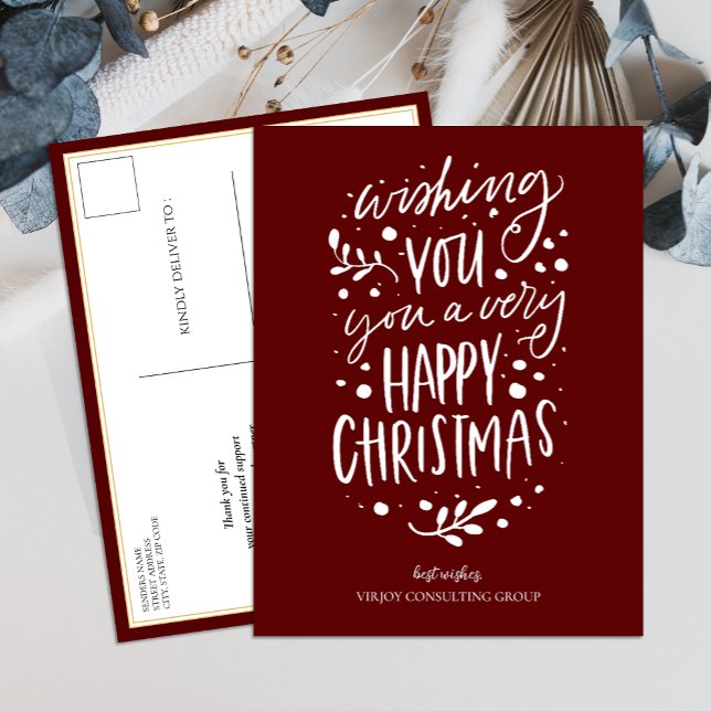 Cartes Pour Fêtes Annuelles Souhaitez-vous Joyeux Noël Rouge Script Business (Créateur téléchargé)