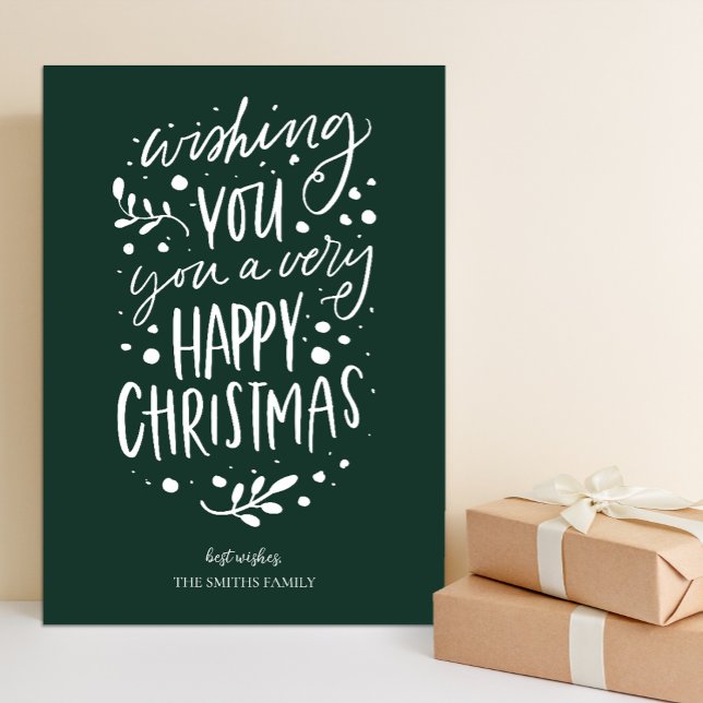 Cartes Pour Fêtes Annuelles Souhaitez-vous Joyeux Noël Vert Script Non Photo (Créateur téléchargé)