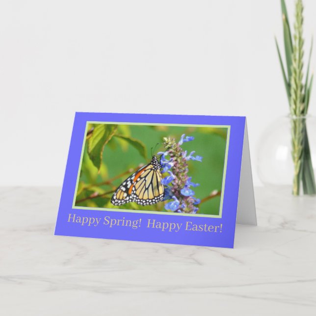 CARTES POUR FÊTES ANNUELLES SOUHAITS DE PÂQUES/BOUTTERFLY DE MONARCH SUR FLEUR (Devant)