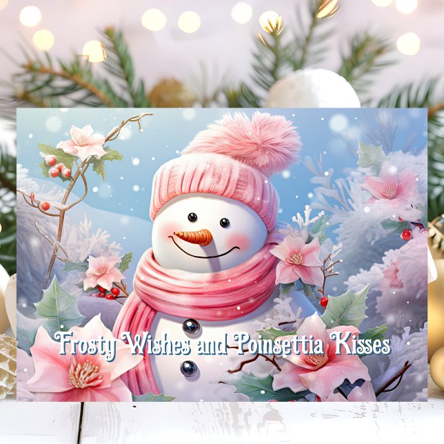 Cartes Pour Fêtes Annuelles Souhaits froids et Poinsettia Baisers Snowman (Créateur téléchargé)