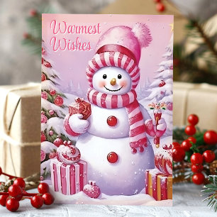 Cartes Pour Fêtes Annuelles Souhaits les plus chauds mignon Snowman rose