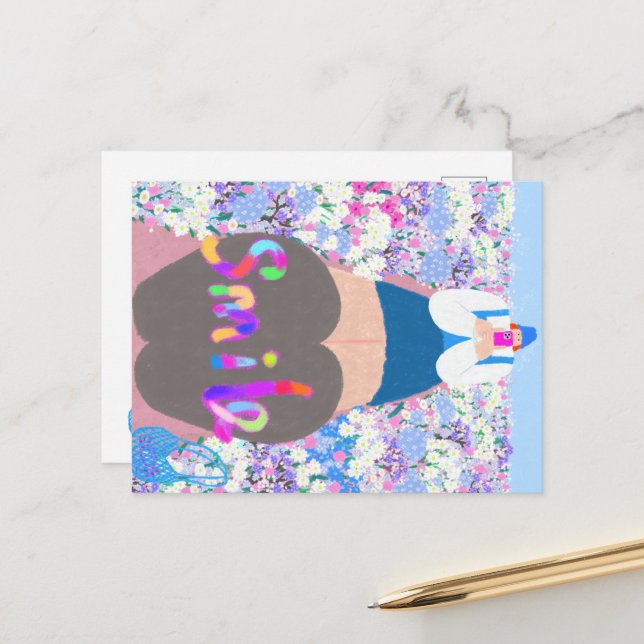 Cartes Pour Fêtes Annuelles sourire fille (Devant/Arrière en situation)