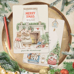 Cartes Pour Fêtes Annuelles Souris aquarelle cosy Noël vintage