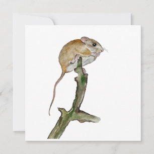 Cartes Pour Fêtes Annuelles Souris aquarelle réaliste dans l'arbre