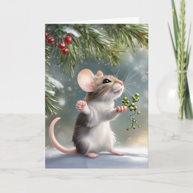 Cartes Pour Fêtes Annuelles Souris avec brindille de gui (Devant)