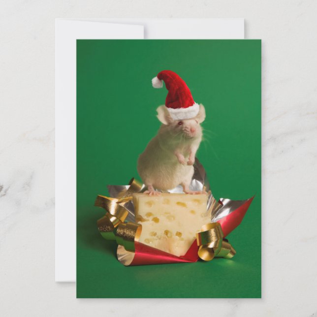 Cartes Pour Fêtes Annuelles Souris avec le casquette de Père Noël avec du (Devant)