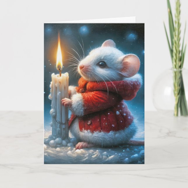 Cartes Pour Fêtes Annuelles Souris De Noël À La Bougie Poussante (Devant)