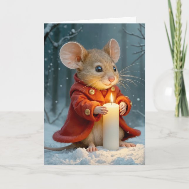 Cartes Pour Fêtes Annuelles Souris de Noël avec bougie allumée (Devant)