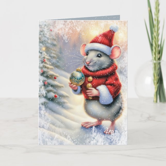 Cartes Pour Fêtes Annuelles Souris De Noël Avec Ornement (Devant)