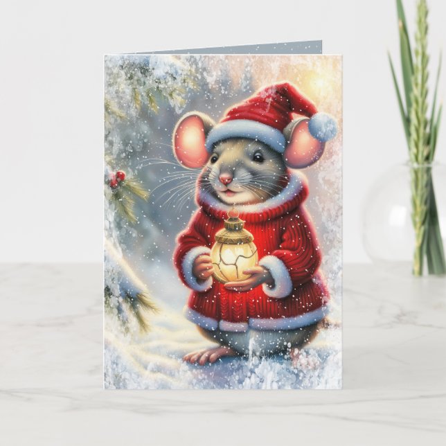 Cartes Pour Fêtes Annuelles Souris De Noël Avec Ornement Glissant (Devant)