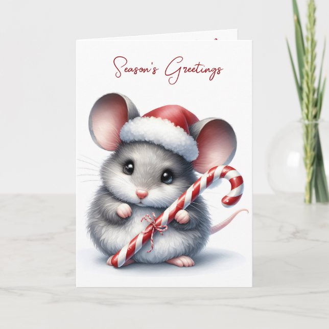 Cartes Pour Fêtes Annuelles Souris de Noël avec Sucre de canne (Devant)