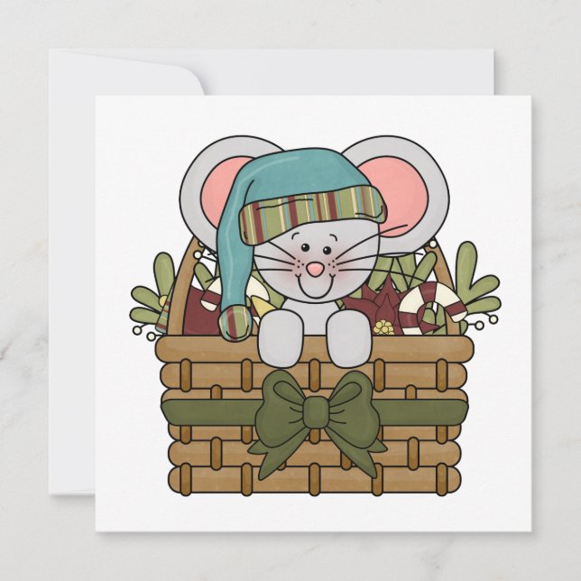Cartes Pour Fêtes Annuelles Souris de Noël dans le panier (Devant)