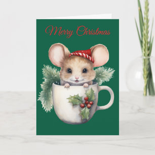 Cartes Pour Fêtes Annuelles Souris de Noël dans une tasse à thé