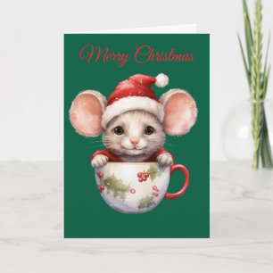 Cartes Pour Fêtes Annuelles Souris de Noël dans une tasse à thé