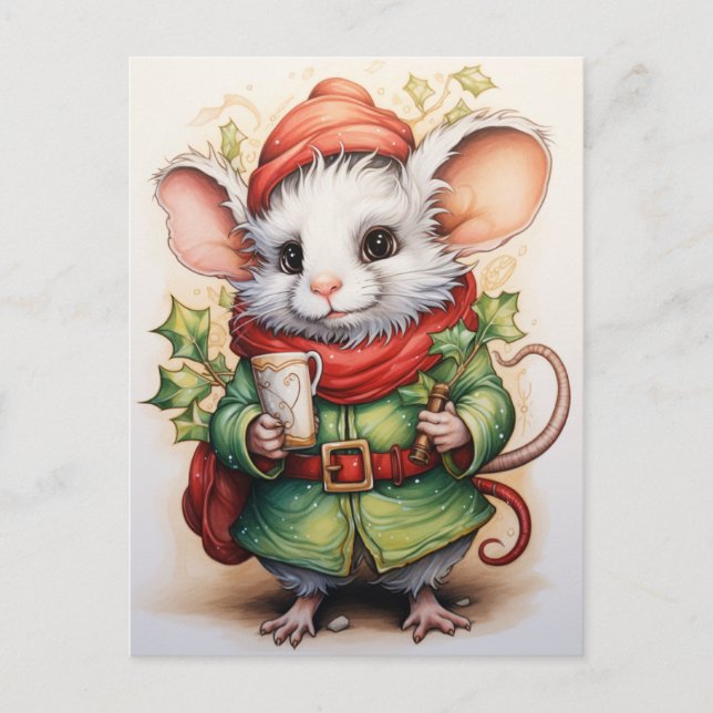 Cartes Pour Fêtes Annuelles Souris de Noël de vacances avec holocaustes (Devant)