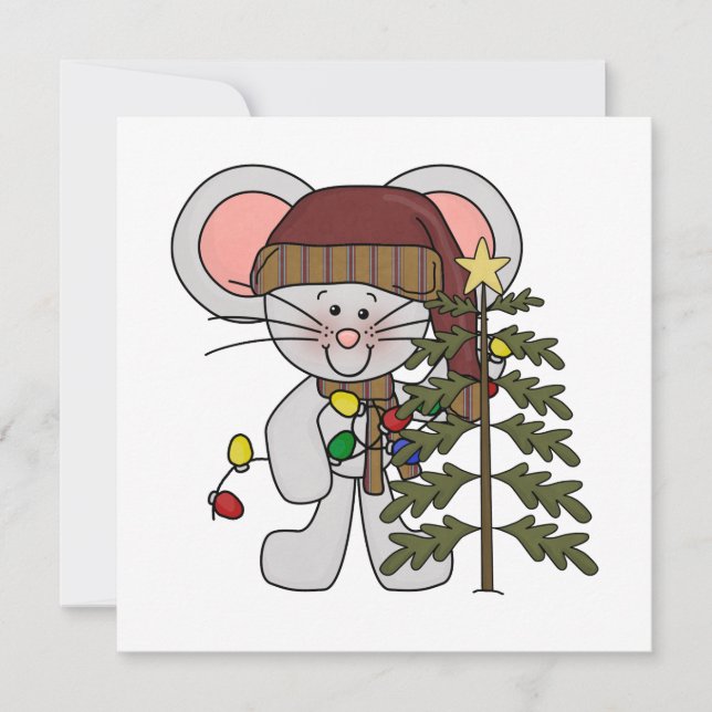 Cartes Pour Fêtes Annuelles Souris de Noël décorant l'arbre (Devant)