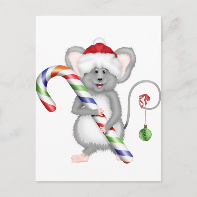 Cartes Pour Fêtes Annuelles Souris de Noël mignonne avec chapeau de Père Noël (Devant)
