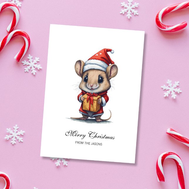 Cartes Pour Fêtes Annuelles Souris de Noël personnalisée (Cute Christmas Mouse Personalized Holiday Card)