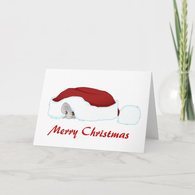 Cartes Pour Fêtes Annuelles souris de Noël sous le casquette (Devant)