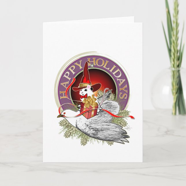 Cartes Pour Fêtes Annuelles Souris de Noël sur les ailes d'une colombe (Devant)