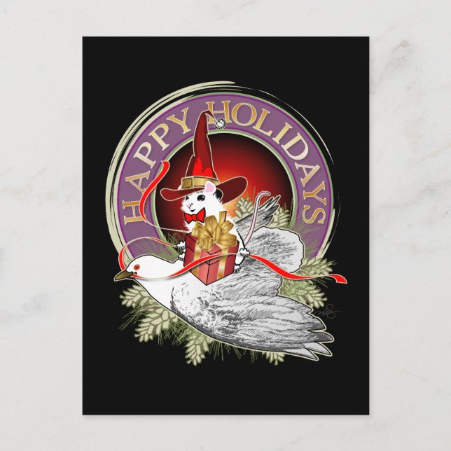 Cartes Pour Fêtes Annuelles Souris de Noël sur les ailes d'une colombe (Devant)