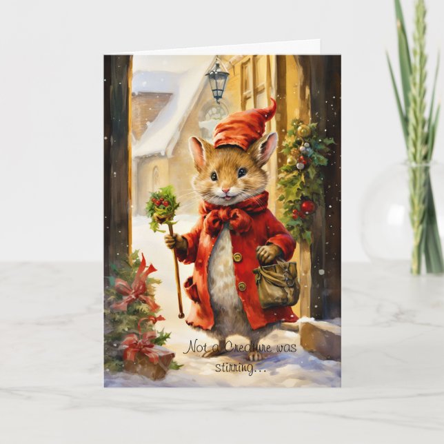Cartes Pour Fêtes Annuelles Souris de Noël Whimsical avec script (Devant)