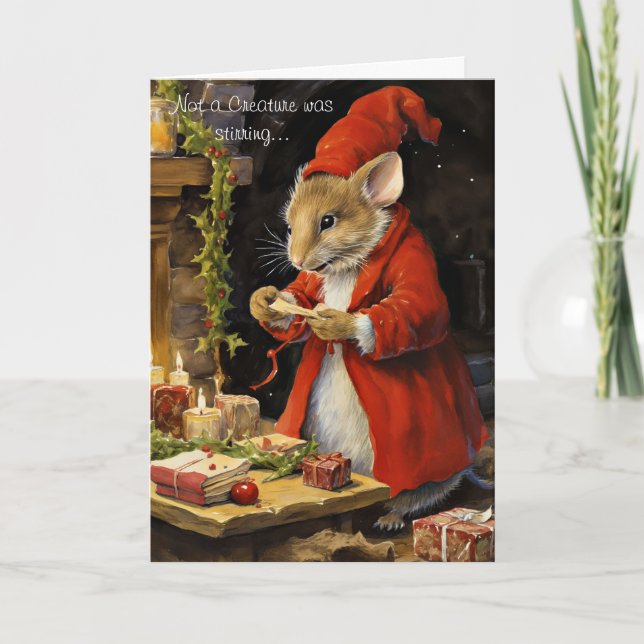 Cartes Pour Fêtes Annuelles Souris de Noël Whimsical avec script (Devant)