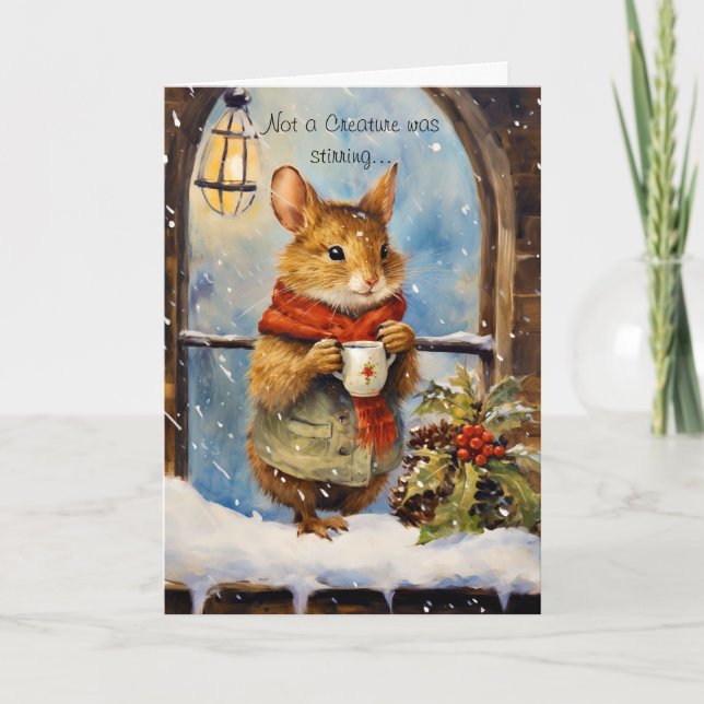 Cartes Pour Fêtes Annuelles Souris de Noël Whimsical avec script (Devant)
