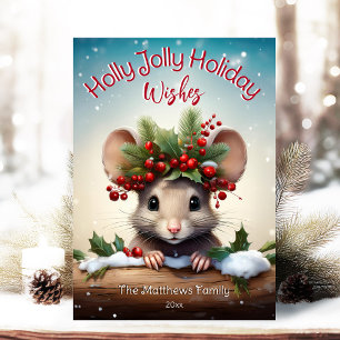 Cartes Pour Fêtes Annuelles Souris de Peeking Holly et Berry Jolly Noël
