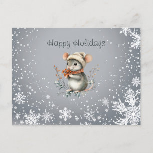 Cartes Pour Fêtes Annuelles Souris d'hiver mignonne aux baies
