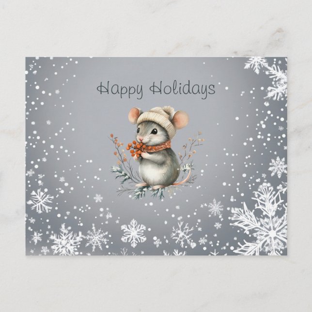 Cartes Pour Fêtes Annuelles Souris d'hiver mignonne aux baies (Devant)