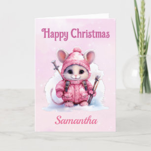 Cartes Pour Fêtes Annuelles Souris d'hiver rose Noël