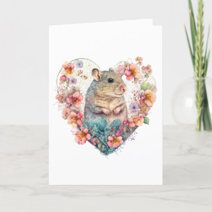 Cartes Pour Fêtes Annuelles Souris douce en fleurs rose Peach Saint-Valentin