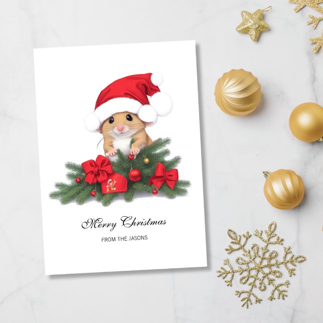 Cartes Pour Fêtes Annuelles Souris mignonne avec Casquette rouge Noël personna (Cute Mouse with Red Santa Hat Holiday Card)