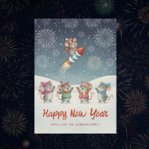 Souris Mignonnes Bonne Année Feux d'Artifice