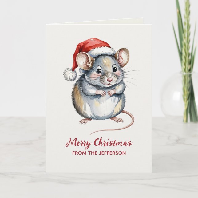 Cartes Pour Fêtes Annuelles Souris personnalisée avec chapeau de Père Noël Noë (Devant)