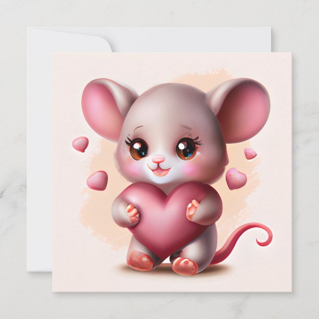 Cartes Pour Fêtes Annuelles Souris pour bébé avec le coeur de Valentine (Devant)