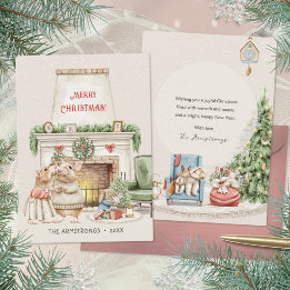 Cartes Pour Fêtes Annuelles Souris qui s'embrassent au coin du feu à Noël aqua